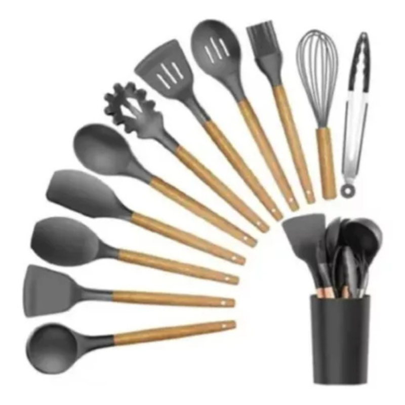 Comprar Set De 12 Utensilios De Cocina Negro B02 en Electroshopy